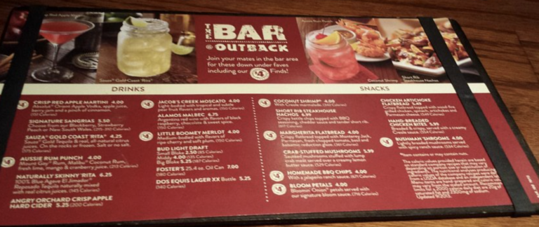 Outback Steakhouse Bar Menu